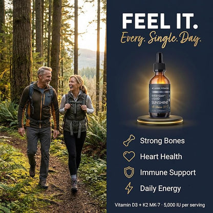 Mt. Angel Vitamins Liquid Vitamin D3 with K2 Drops – 5000 IU D3 Trans MK7 K2 – Vegan Non-GMO Gluten Free – Bone Heart Immune Support – Adults Kids & Toddlers | 2 fl oz