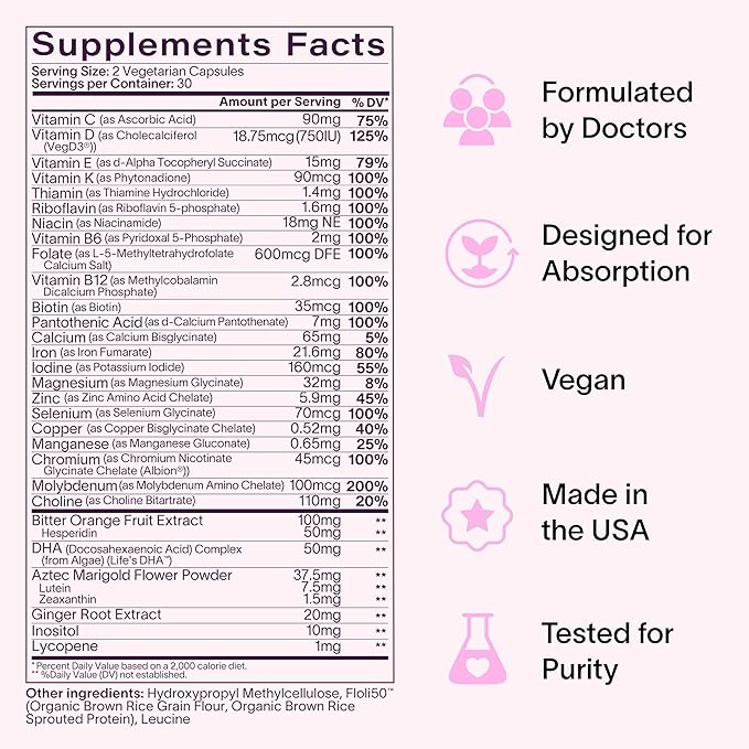 Ladywell Prenatal Multivitamin | Conception, Pregnancy & Postpartum | Key Ingredients Including DHA, Folate & Iron | Expertly-Formulated & Tested | Designed for Absorption with Nausea Support, 2-Pack