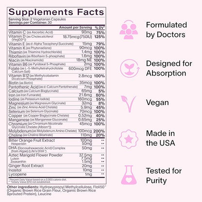 Ladywell Prenatal Multivitamin | Conception, Pregnancy & Postpartum | Key Ingredients Including DHA, Folate & Iron | Expertly-Formulated & Tested | Designed for Absorption with Nausea Support, 2-Pack