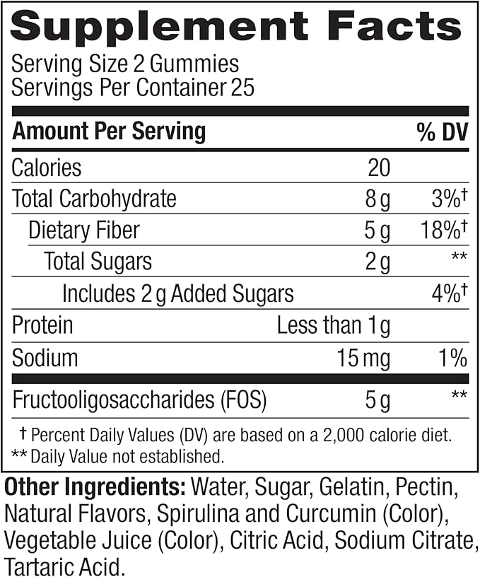 OLLY Fiber Gummy Rings, 5g Prebiotic Fiber, FOS (Fructo-oligosaccharides), Digestive Support, Berry Melon 50ct
