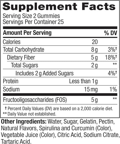 OLLY Fiber Gummy Rings, 5g Prebiotic Fiber, FOS (Fructo-oligosaccharides), Digestive Support, Berry Melon 50ct