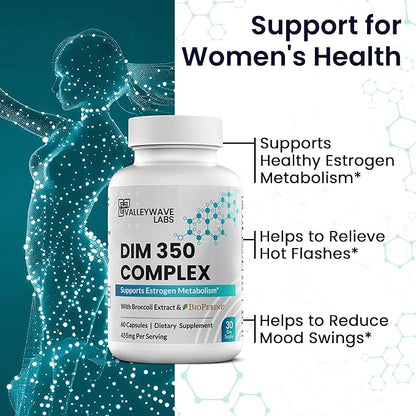 DIM Supplement - 350 mg Capsules, Diindolylmethane Supplement for Women and Men Supports Estrogen Metabolism, Hormone Balance, Menopause, Estrogen Balance, PCOS (60 Count)