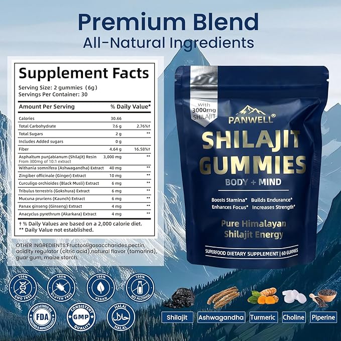 Shilajit Gummies, gummy supplements，shilajit for men gummies，shilajit for women gummies，Seamoss & Turmeric | Zero Sugar Energy, Cortisol Balance, Sleep, Immune & Overall Health Support – 60 Gummies