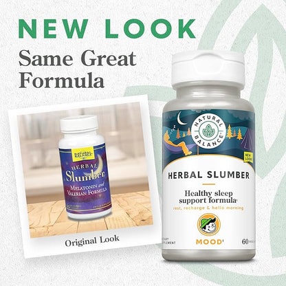 Natural Balance Herbal Slumber Supplement | Relaxation & Sleep Support Formula with Melatonin,Valerian & Hops | 60 VegCaps