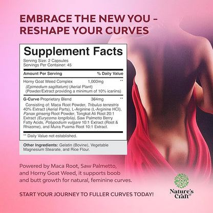 G-Curve Butt and Breast Growth Capsules - Horny Goat Weed Muira Puama & Maca Root for Butt Growth Support - Advanced Herbal Formula - Supports Bigger Butt & Bigger Breast - Easy to Swallow - 90 Count