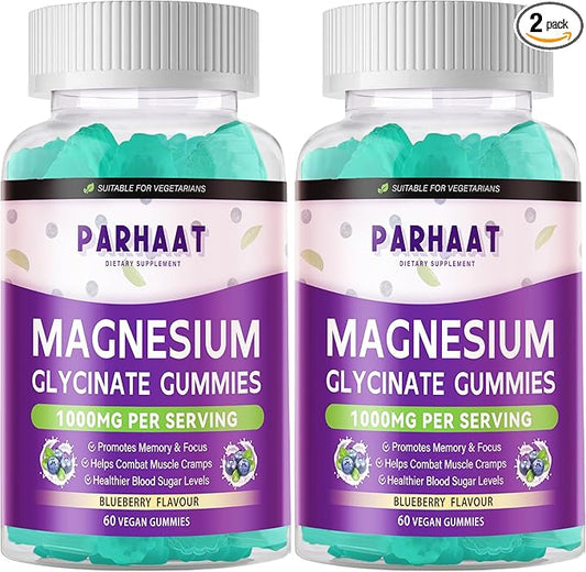 Magnesium Glycinate Gummies - Sugar Free Magnesium Potassium Supplement with Vitamin D, B6, CoQ10 for Calm Mood & Sleep Support - 120 Blueberry Chews