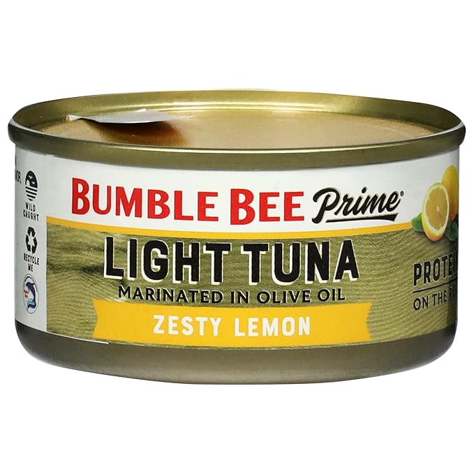 Bumble Bee Prime Protein on the Run Tuna Snack Kit, Pack of 12 - Gourmet Tuna Marinated in Olive Oil & Zesty Lemon with Crackers and Serving Utensil - 19g of Protein Per Serving, Easy Open Can
