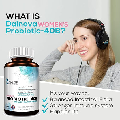 Dainova Probiotics for Women Vaginal Health, Urinary Tract Health, Yeast Infection & UTI I 40 Bil CFU Active Prebiotics and Probiotics for Women I Shelf-Stable I Acid-Resistant I 60 Caps