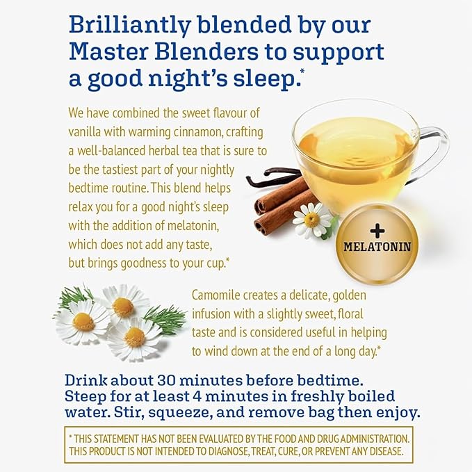 Twinings Superblends Sleep+ Herbal Tea with 1mg Melatonin Camomile, Cinnamon & Vanilla, Naturally Caffeine-Free, Enjoy Hot or Iced,16 Tea Bags (Pack of 2)