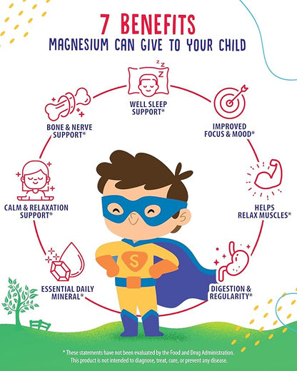 Sugar-Free Magnesium Gummies for Kids & Teens – 500mg Magnesium Citrate – Chewable Supplement for Calm, Mood & Nighttime Wind-Down – 90-Day Supply