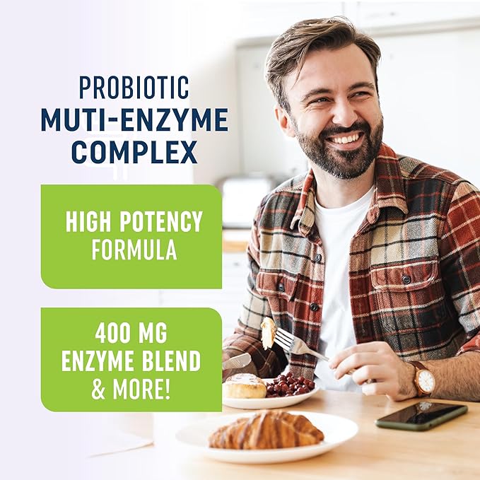 Digestive Enzymes 400MG with Probiotics for Digestive Health & Bloating Relief for Women & Men | Enzyme Blend with Probiotic Strains, Anti Bloating Supplement for Women & Men | Non-GMO Vegetarian 60ct