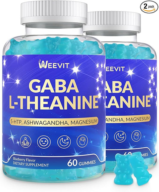 WEEVIT L-Theanine Gummies, L-Theanine GABA Supplement with 5-HTP, Ashwagandha, Magnesium, Vitamin B6, B12 - Melatonin-Free for Adults - Non-GMO, Vegan