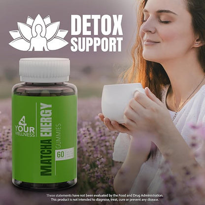 Matcha Green Tea Energy Gummies with Vitamin B12, B3, CoQ10 for Daily Energy and Metabolism Support - Vegan, Gluten-Free, Non-GMO, Kosher - 30 Day Supply, 60 Count Supplement