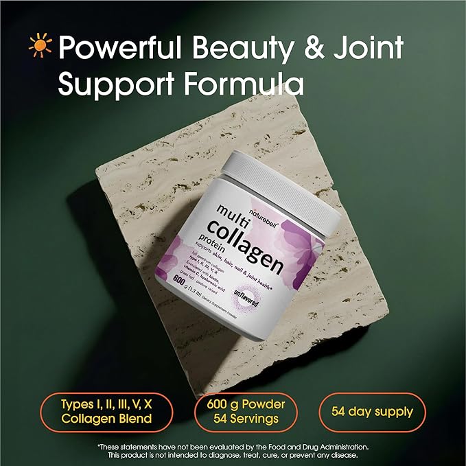 NatureBell Multi Collagen Protein Powder - 600g - Hydrolyzed Collagen Peptides - for Skin, Hair, Nail, Joint & Bone Health Support* - Grass-Fed & Keto-Friendly - Unflavored