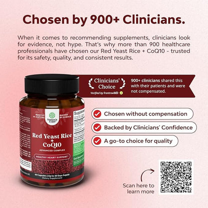 Red Yeast Rice with CoQ10 Supplement - Advanced Healthy Heart & Healthy Cholesterol Levels Formula for Men & Women - Red Yeast Rice Capsules with 1200mg per Serving and CoQ10-60 Count