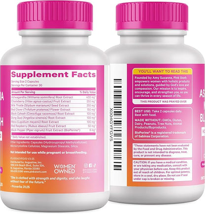 Pink Stork Ashwagandha, Maca Root & Black Cohosh Natural Perimenopause & Hormone Balance Supplement for Women – Mood, Stress, Adrenal, & Cortisol Support - 60 Capsules