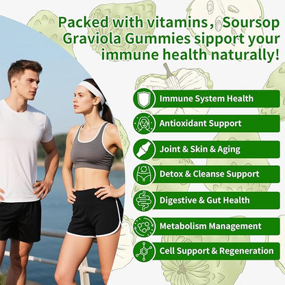 Soursop Graviola Gummies, Max Strength Soursop Leaves Extract with Sea Moss & Zinc for Cell Support & Regeneration, Immunity, Liver and Antioxidant, Sugar/Gluten Free, Vegan - 60 CT