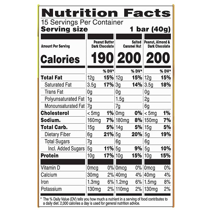 Nature Valley Protein Bars, Gluten Free Chewy Granola Snack Bars, 10g Protein, Peanut Butter Dark Chocolate, Salted Caramel Nut, Peanut Almond Dark Chocolate, 21.3 oz Box, 15 Count (Pack of 2)