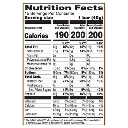 Nature Valley Protein Bars, Gluten Free Chewy Granola Snack Bars, 10g Protein, Peanut Butter Dark Chocolate, Salted Caramel Nut, Peanut Almond Dark Chocolate, 21.3 oz Box, 15 Count (Pack of 2)