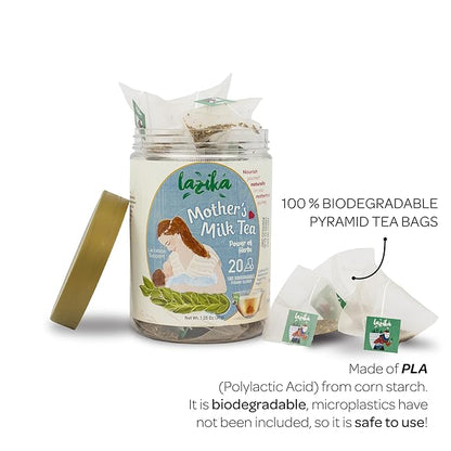 Lazika Lactation Tea, Breastfeeding and Lactation Support Tea, 20 Pyramid Teabags, Lactation Supplement, Increase Breastmilk Production, Fennel Anis and Caraway Fruit