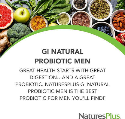 NaturesPlus GI Natural Probiotic Men - 30 Capsules - Digestive & Prostate Health, Immune Strength - Includes Saw Palmetto - Gluten Free - 30 Servings