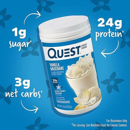 Quest Nutrition Vanilla Milkshake Protein Powder, 24g of Protein, 1g of Sugar, Low Carb, Gluten Free, 1.6 Pound, 23 Servings