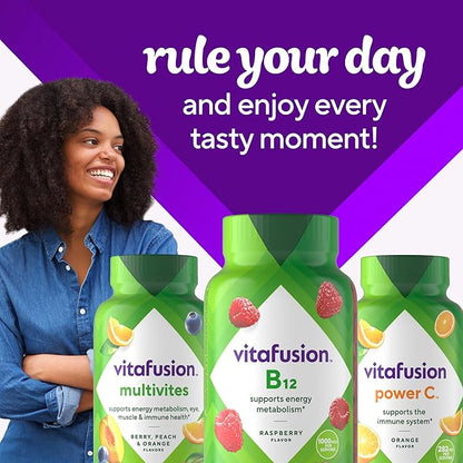 vitafusion Vitamin B12 Gummy Vitamins for Energy Metabolism Support, Raspberry Flavored, America’s Number 1 Gummy Vitamin Brand, 70 Day Supply, 140 Count