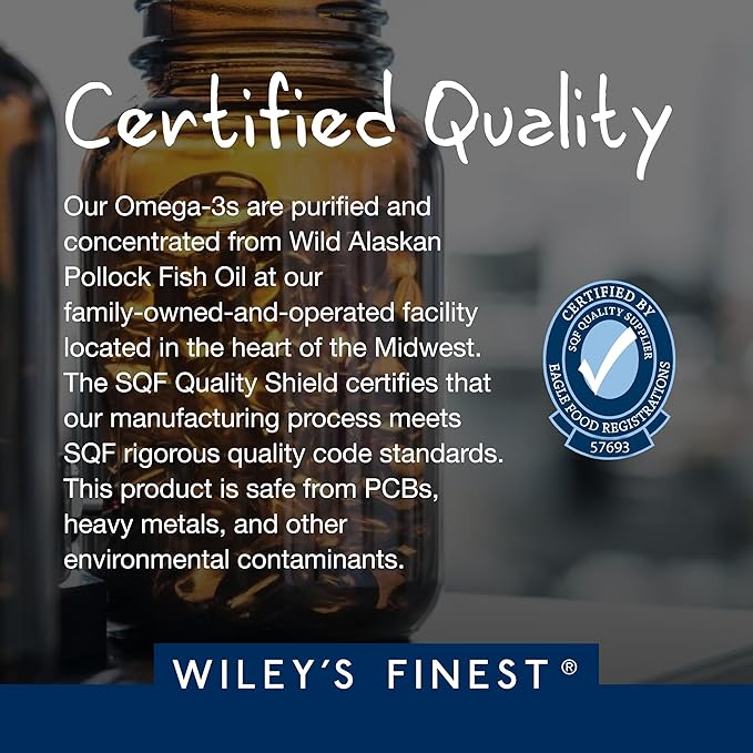 Wiley's Finest Wild Alaskan Fish Oil Peak EPA - Triple Strength Peak EPA & DHA Supplement - 1000mg Fish Oil - Omega-3s for Joint Health Support - 120 Softgels (120 Servings)