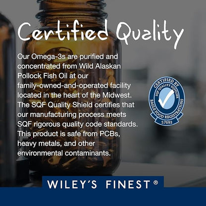 Wiley's Finest Wild Alaskan Fish Oil Peak EPA - Triple Strength Peak EPA & DHA Supplement - 1000mg Fish Oil - Omega-3s for Joint Health Support - 90 Softgels (90 Servings)
