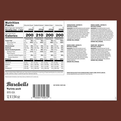Barebells Protein Bars People's Choice Variety Pack – 12 Bars, Nutritious Snacks with 20g of High Protein - Chocolate Treat with 1g of Total Sugars - Perfect on The Go Breakfast Bars