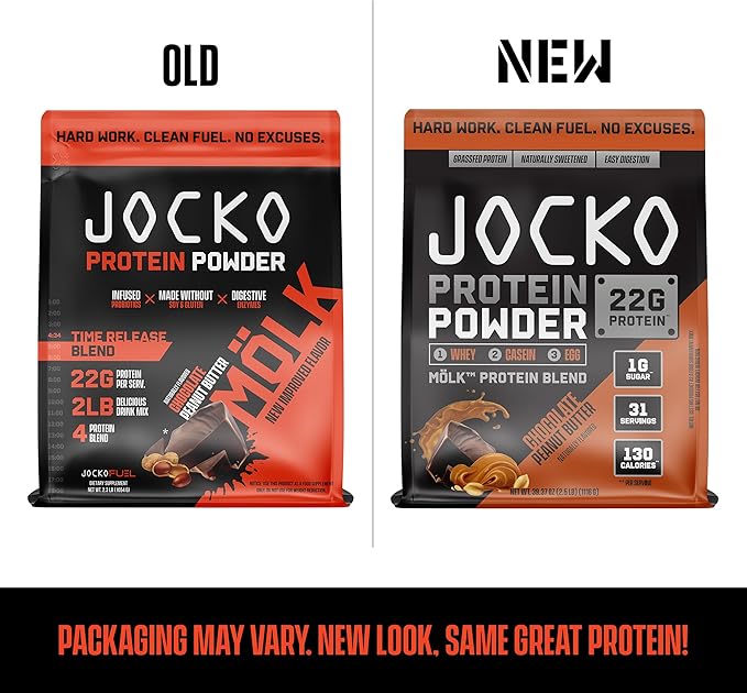 Jocko Fuel Mölk Whey Protein Powder 22g Low Sugar Monk Fruit Blend - Muscle Recovery & Growth, Packaging May Vary (25 Servings, Chocolate Peanut Butter)
