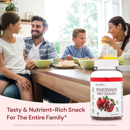 Pharmvista Pomegranate Fiber Gummies for Adults & Kids 100mg - Gluten Free Vegan Pomegranate Supplement Rich in Dietary Fiber Chewables Gummies- 90 Count
