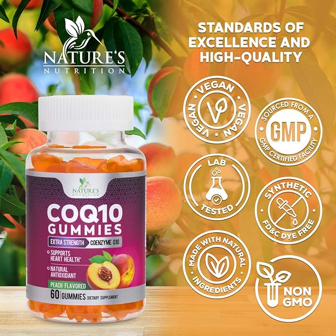CoQ10 Gummies - Coenzyme Q10 100mg Per Serving - 3X Strength, High Absorption, Antioxidant Supplements for Heart Health Support & Energy Production, Ultra Coq 10 Vitamins Supplement - 60 Gummies