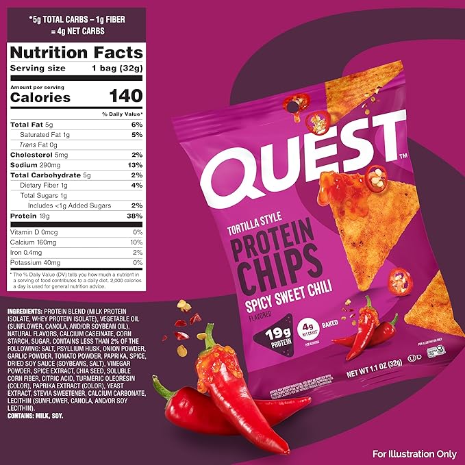 Quest Nutrition Spicy Sweet Chili Tortilla Chip, 19g Protein, 4g Net Carb, High Protein Low Carb, Gluten Free, 1.1 oz (Pack of 12)