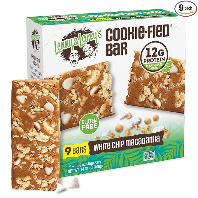 Lenny & Larry's Cookie-fied Protein Bar – White Chip Macadamia Vegan Protein Bars 9x45g – Healthy Snacks with 12g Plant Protein & 5g Fiber – Gluten-Free Power Bar, Non-GMO & Vegan