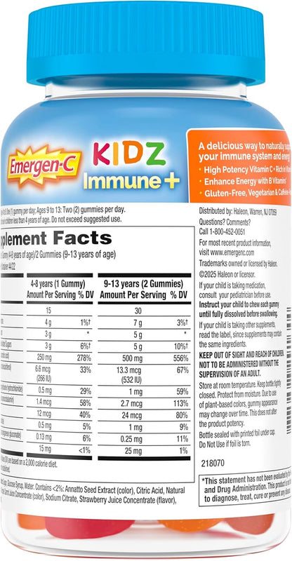 Emergen-C Kidz Vitamin C Immune Support Gummies Fun-Tastic Fruit 44CT Includes Zinc, Manganese, B Vitamins and Vitamin D for Back to School Essentials, (Pack of 2)