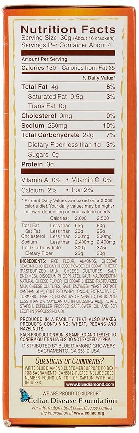 Blue Diamond Almonds Nut Thins, Cheddar Cheese, 4.25 Oz (Pack of 4)