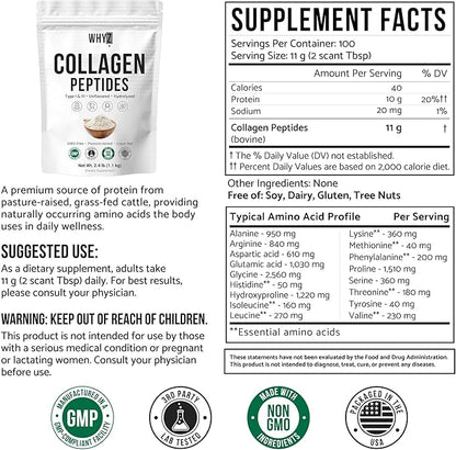 Bovine Collagen Peptides Powder, Hydrolyzed Type I & III Protein, Grass-Fed Pasture-Raised Source, Unflavored Collagen Supplement Paleo-Friendly for Active Lifestyles & Wellness Non-GMO, 2.4lb (1.1kg)