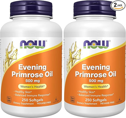 NOW Foods Supplements, Evening Primrose Oil 500 mg with Naturally Occurring GLA (Gamma-Linolenic Acid), 250 Softgels, (Pack of 2)