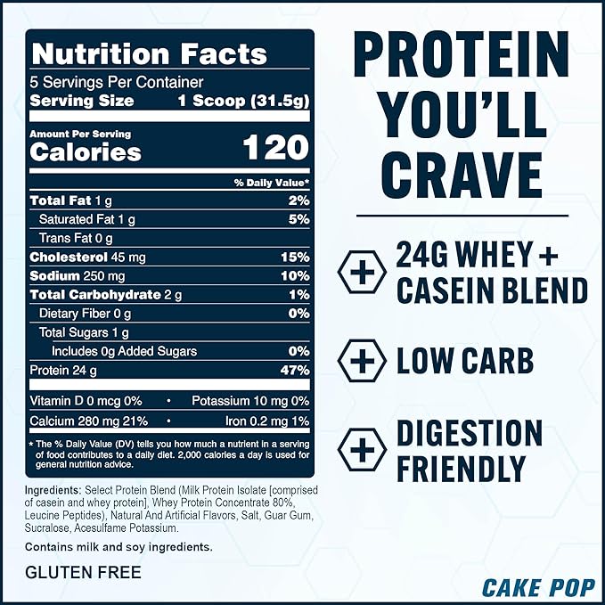 PEScience Select Protein Powder, Whey and Casein Blend, Lean Protein Powder for Women and Men, Low Calorie, Low Carb, Keto Friendly, Gluten Free, Cake Pop - 5 Servings