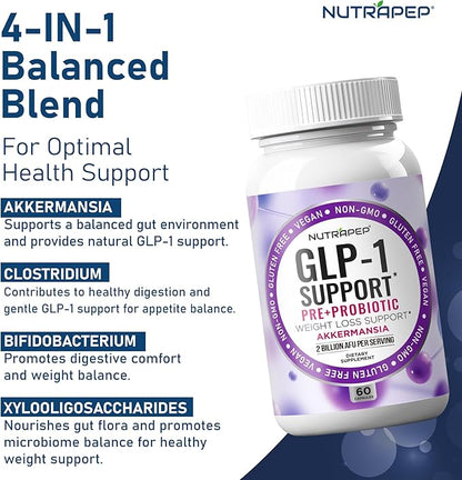 GLP-1 Support Weight Loss Support Probiotic Prebiotics Capsule Supplement - Akkermansia XOS Clostridium Bifidobacterium - GLP1 Support Gut Abdominal Digestive Support for Men Women