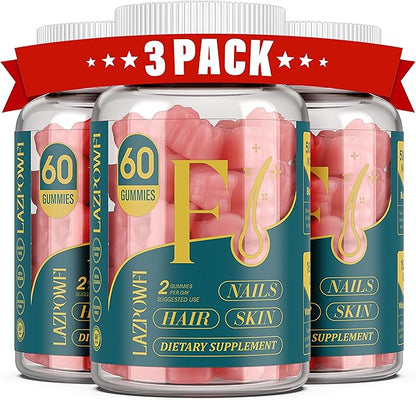 Biotin Gummies -Hair Skin and Nails Vitamins for Men & Women, Vegan Vitamin B7, Supports Hair Growth and Stronger Nails,90 Day Supply-Raspberry-3 Pack