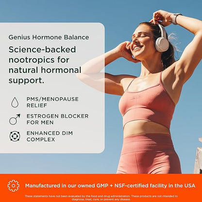 Genius Estrogen Balance, Dim Supplement - Blocker for Men & Women - Hormones, Hormonal Acne & Menopause - Aromatase Inhibitor with Grape Seed Extract & BioPerine - 30 Capsules