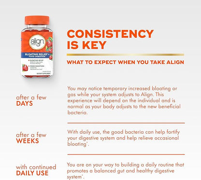 Align Probiotic, Bloating Relief + Food Digestion, Probiotics for Women and Men, Probiotic Helps Soothe Occasional Bloating*, With Vitamin B12 to Help Break Down Food into Cellular Energy*,60 Gummies