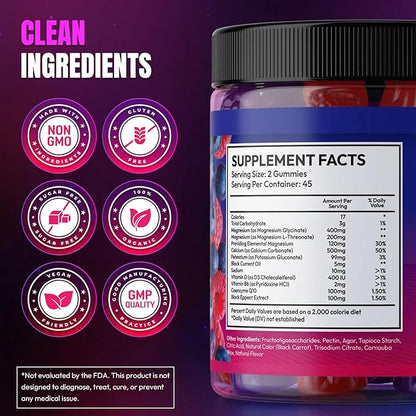Magnesium Glycinate Gummies 600mg, [2-in-1 Dual Flavor Mix] - Sugar-Free, High Absorption Magnesium Supplement for Adults, Muscle Support and Relaxation, Vegan & Non-GMO