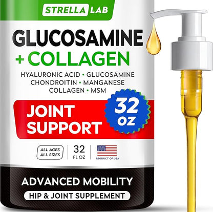 STRELLALAB Liquid Glucosamine for Dogs 32 OZ - Joint Support - All-Natural Hip & Joint Supplement, Glucosamine Chondroitin Liquid, MSM & Collagen for Dogs Mobility, Joint Pain Relief (Pack of 2 16oz)