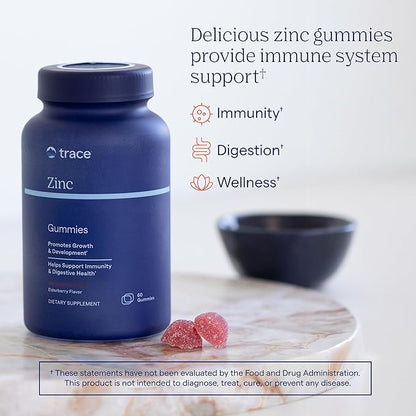Trace Minerals Zinc - Zinc Gummy Supplement for Healthy Development & Immune Support - Digestion & Metabolism - Children's Gummy - Gelatin-Free & Vegan - Elderberry Flavor - 60 Count (30 Servings)