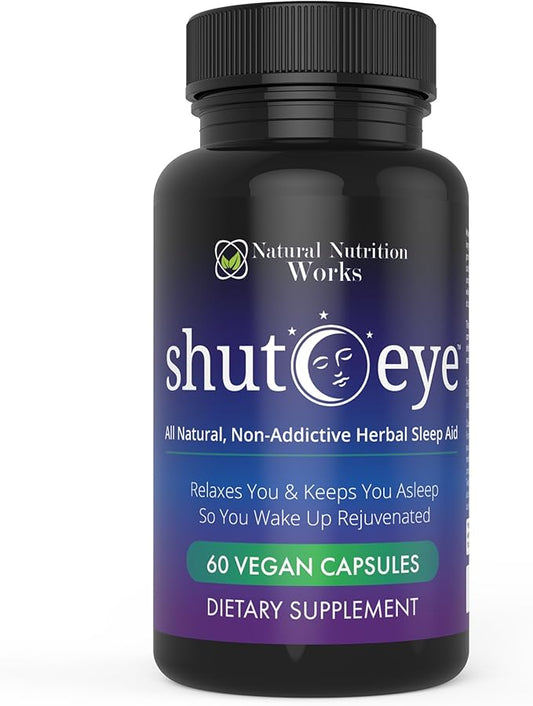 Shut-Eye- The Most Potent Natural Sleep Aid & Caffeine Neutralizer! All Natural Non-Addictive Herbal Complex w/Valerian, Melatonin, Rutaecarpine & 10 More