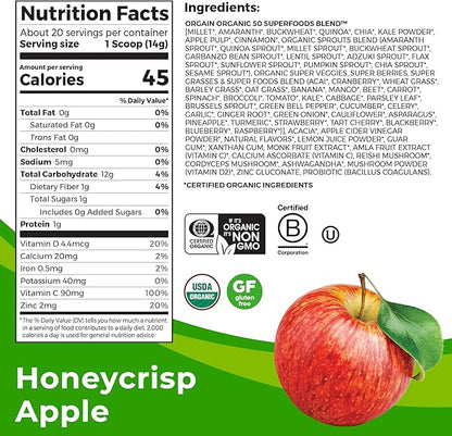 Orgain Organic Greens + 50 Superfoods Immunity Up! Powder,Honeycrisp Apple-Immune Support,Probiotics,Vitamin C,D&Zinc,Apple Cider Vinegar,Ashwagandha,Cordyceps&Reishi Mushrooms-0.62lb,(Pack of 2)