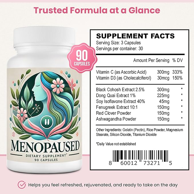 Menopause Supplements for Women -Women Multivitamin for Wellness & Vitality -Herbal Support for Hormone Balance & Emotional Comfort -Ideal for Hot Flash & Night Sweat -90 Capsule